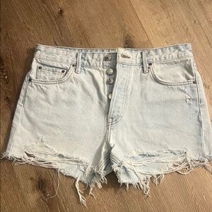 Girlfriend Collective Light Wash Frayed Jean Shorts